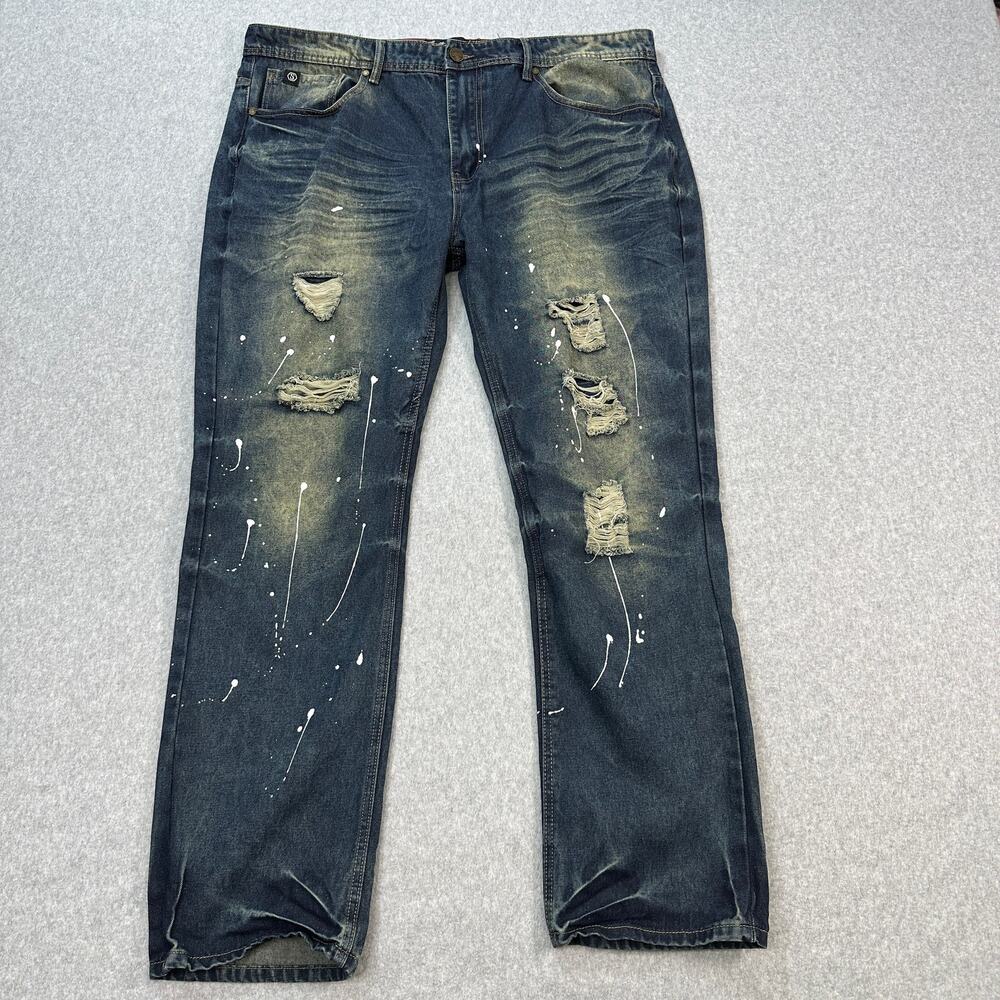Switch Remarkable Slim Straight Jeans Mens 42/32 Denim Distressed Stonewashed